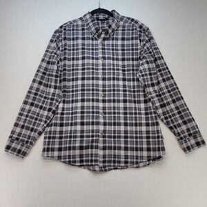 Eddie Bauer Flannel Shirt Mens XL Gray White Plaid Button Down Long Sleeve